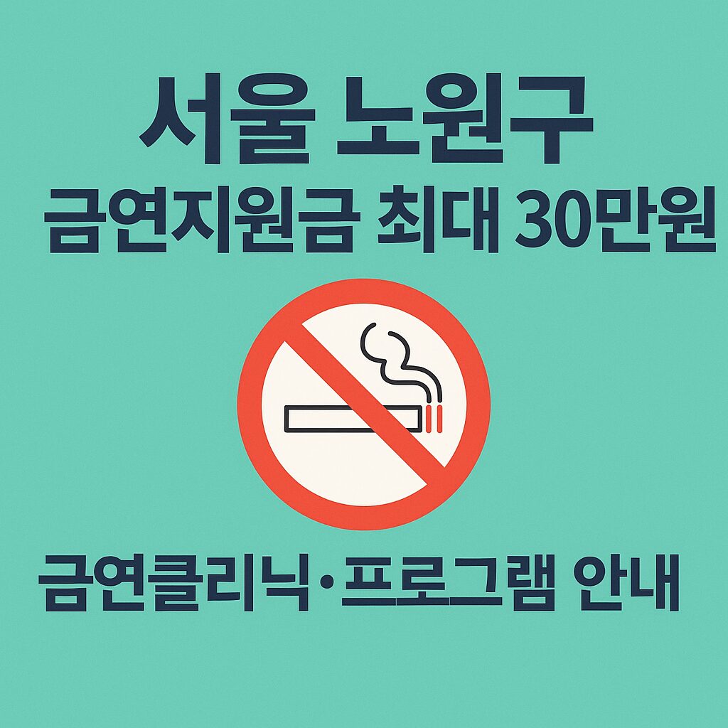 서울 노원구 금연지원금 최대 30만원 안내 이미지 – 금연클리닉, 청소년·직장인 프로그램 지원 강조