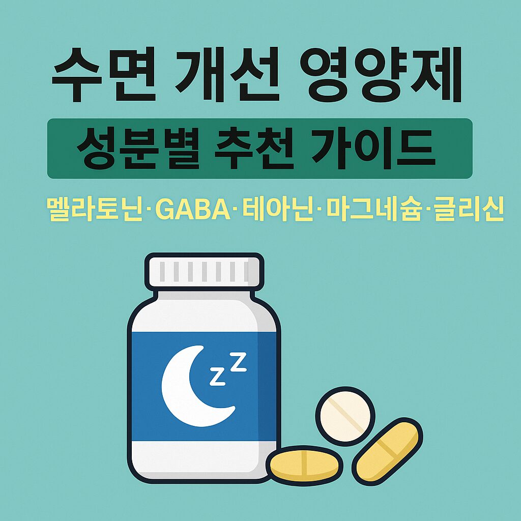 수면 개선 영양제 성분별 추천 가이드라고 적혀있는 그림