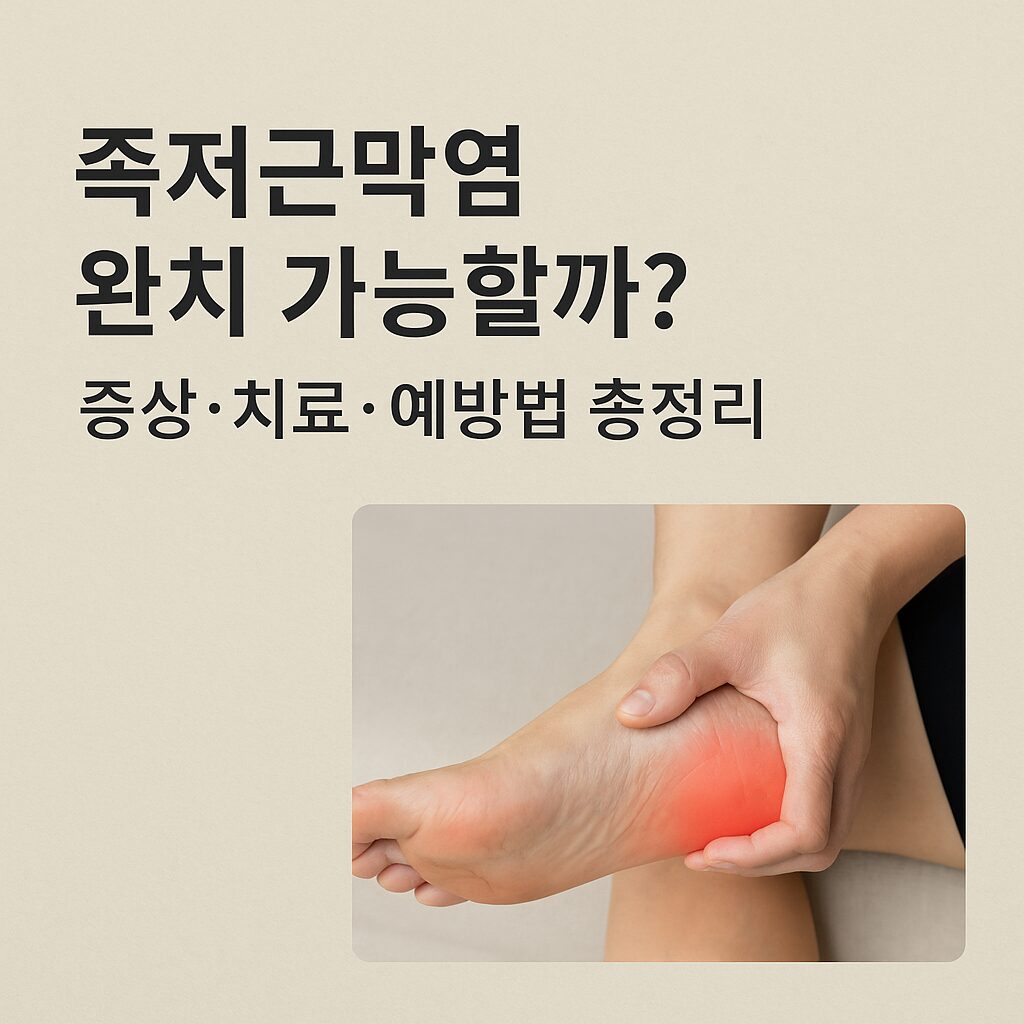 족저근막염으로 인한 발뒤꿈치 통증을 표현한 이미지 – 발바닥 근막과 염증 부위를 붉게 강조한 발 그림