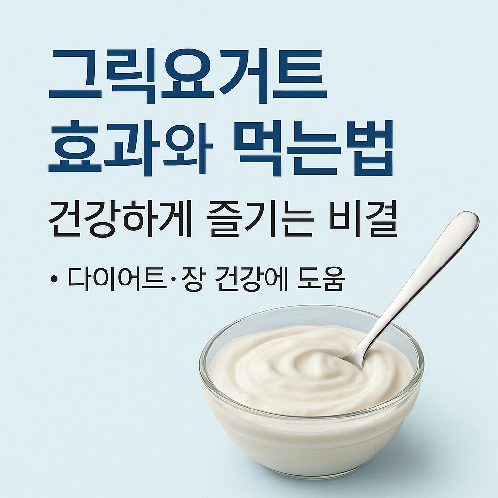 그릭요거트 한 컵 위에 블루베리와 견과류가 올려진 건강한 아침 식단 — 단백질과 유산균이 풍부한 그릭요거트의 효과와 먹는법을 소개하는 이미